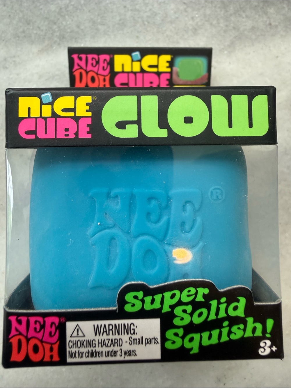 Nee Doh Super Solid Squish Glow Cube - Blue